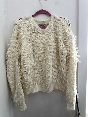 JOYCE Vintage Cream Shaggy Sweater | Size Large